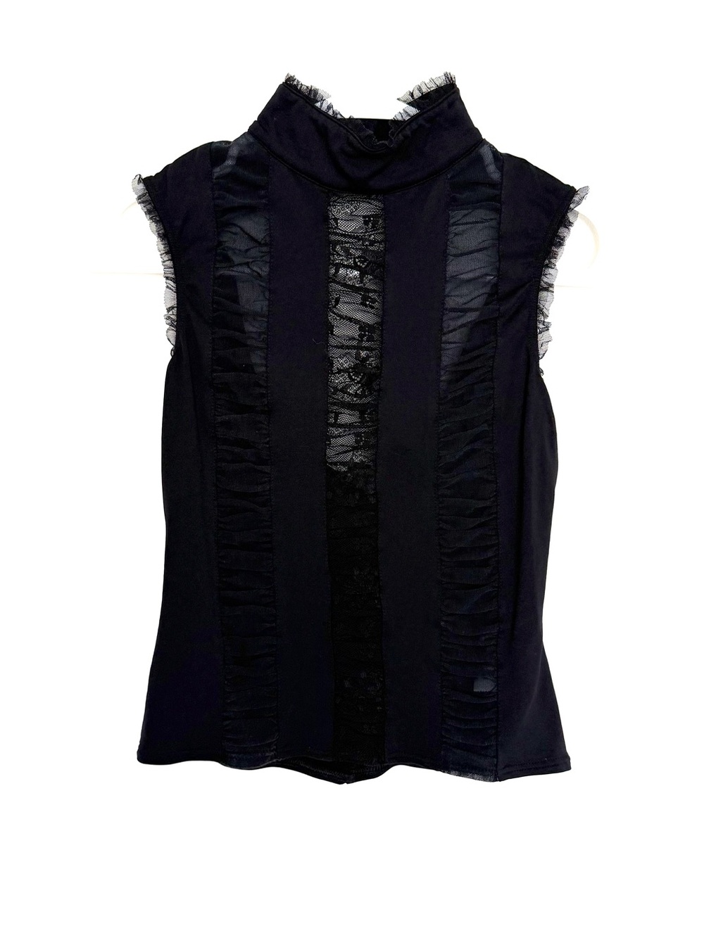Karen Millen Sleeveless Black Lace-Panel Mock Neck Top